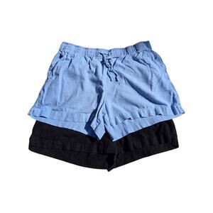 Two Pairs Gap Linen Blend Elastic Waist Shorts Black Blue Womens Size L